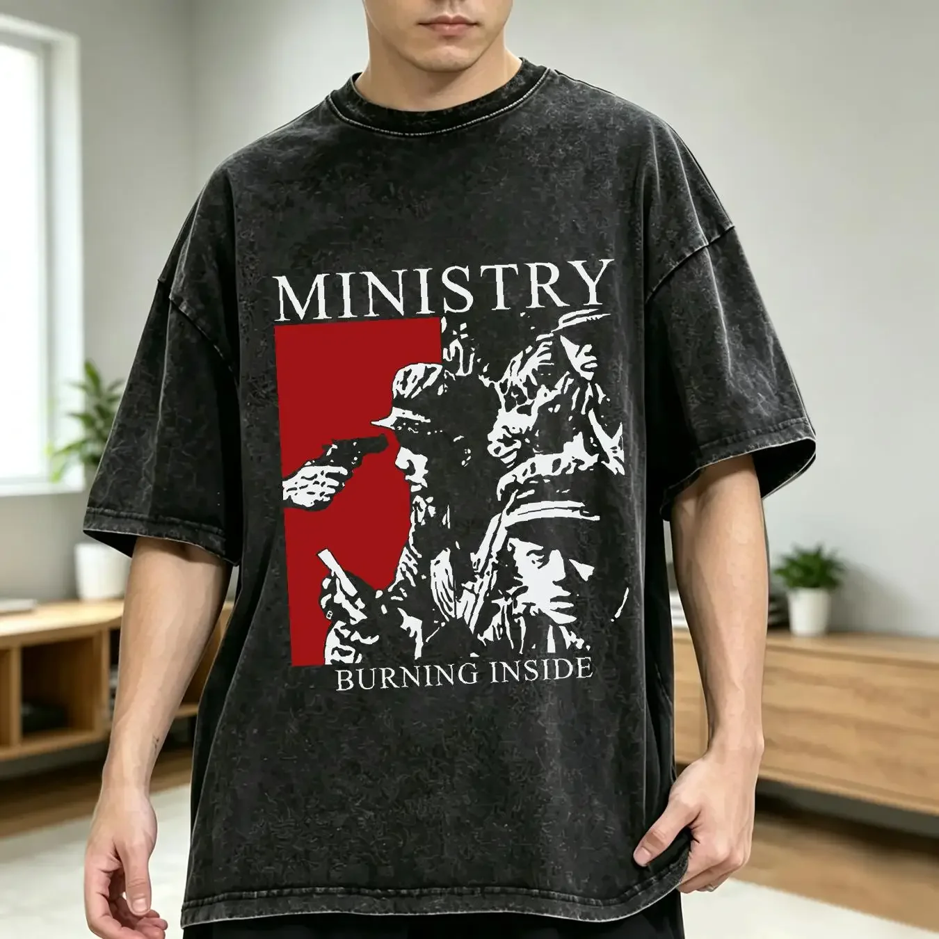 washed T Shirt Ministry Burning Inside long or short sleeves vintage Washed designer clothes Casual Versatile homme streetwear
