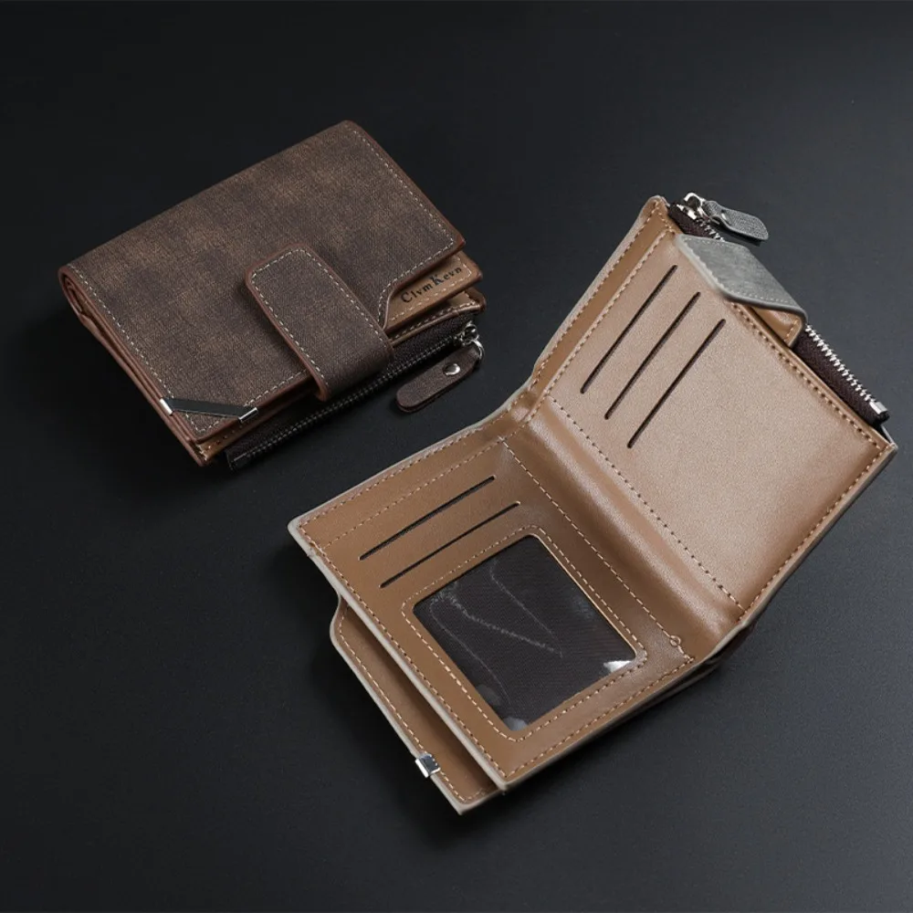 

Прочный короткий кошелек из искусственной кожи, многофункциональный повседневный кошелек для монет, тройная мужская сумка для монет