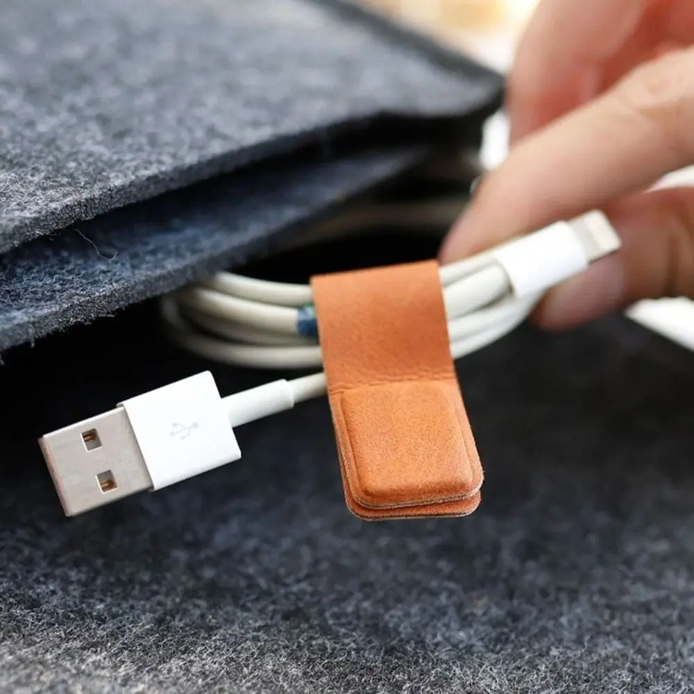New Leather Earphone Cable Clip Flexible Portable Cord Wire Organizer Magnetic Cable Management USB Cable