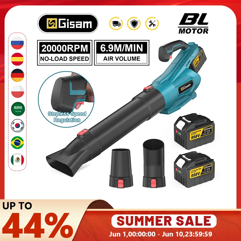 Gismis 2000W souffleur d'air électrique sans brosse souffleur de feuilles sans fil outil de nettoyage de poussière de neige adapté aux broches de batterie Makita 18V