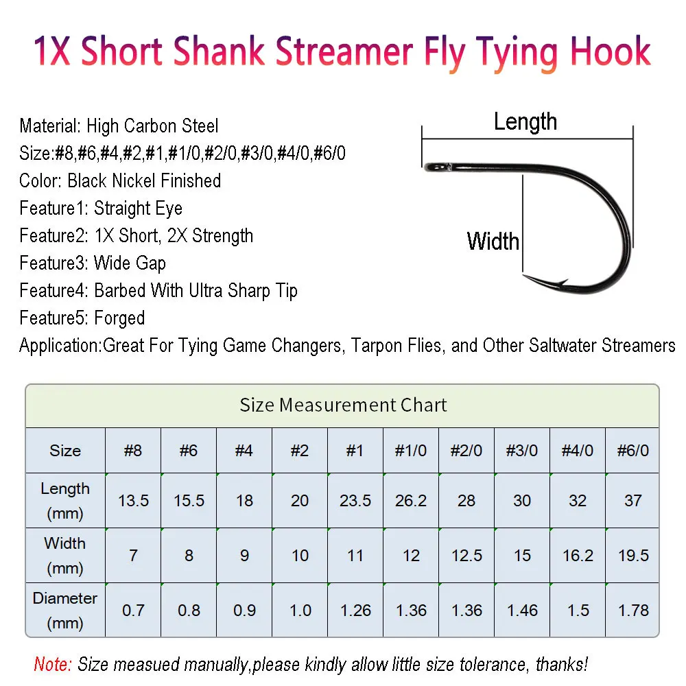 20 Stück Hochkarbon-Stahl-Fliegenbindehaken mit 2-facher Stärke und 1-fach kurzem Schaft für Game Changer Trailer Baitfish Streamer Tube Flies – Detail 4