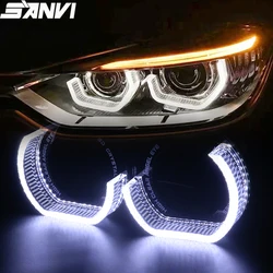 SANVI 2PCS 3/2.5'' Crystal LED Angel Eyes Halo White Yellow DRL Signal Light For Hella 3R G5 Xenon Light Upgrade Car Headlight