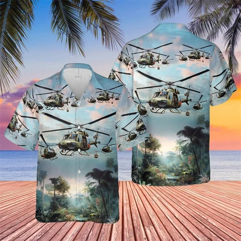 Vintage Flugzeug 3d gedruckt Hawaii-Shirt für Männer Strand Muster Blusen Harajuku Mode Kurzarm Tops Revers Aloha Shirts