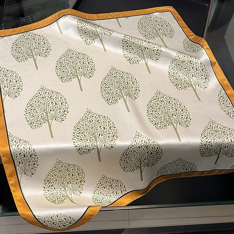 

100% Natural Silk Scarf for Woman Designer Tree Print Square Scarf Bandana Foulard Female Luxury Brand Square Neckerchief