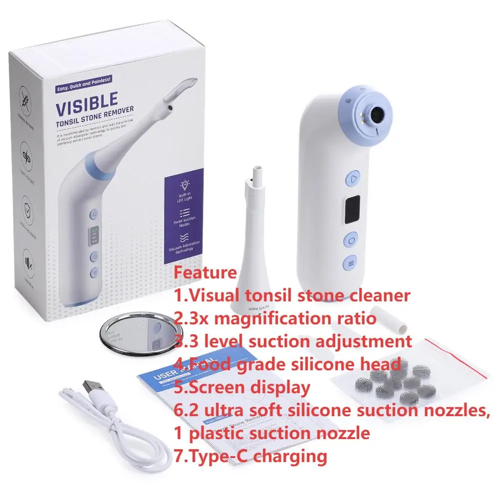 Smart Electric Zichtbare Tonsillensteen Remover Tool Zichtbare Tonsillensteen Verwijderingsset 3 Zuigmodi Tonsillensteen Verwijdering Mondverzorging - afbeelding 1