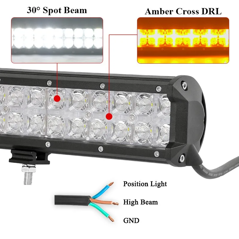 Offroad Car 7D Spot LED Light Bar Roof Rack Lightbar Amber DRL Driving Lamp for Pick Truck SUV Jeep Chevrolet 4x4 Cruiser