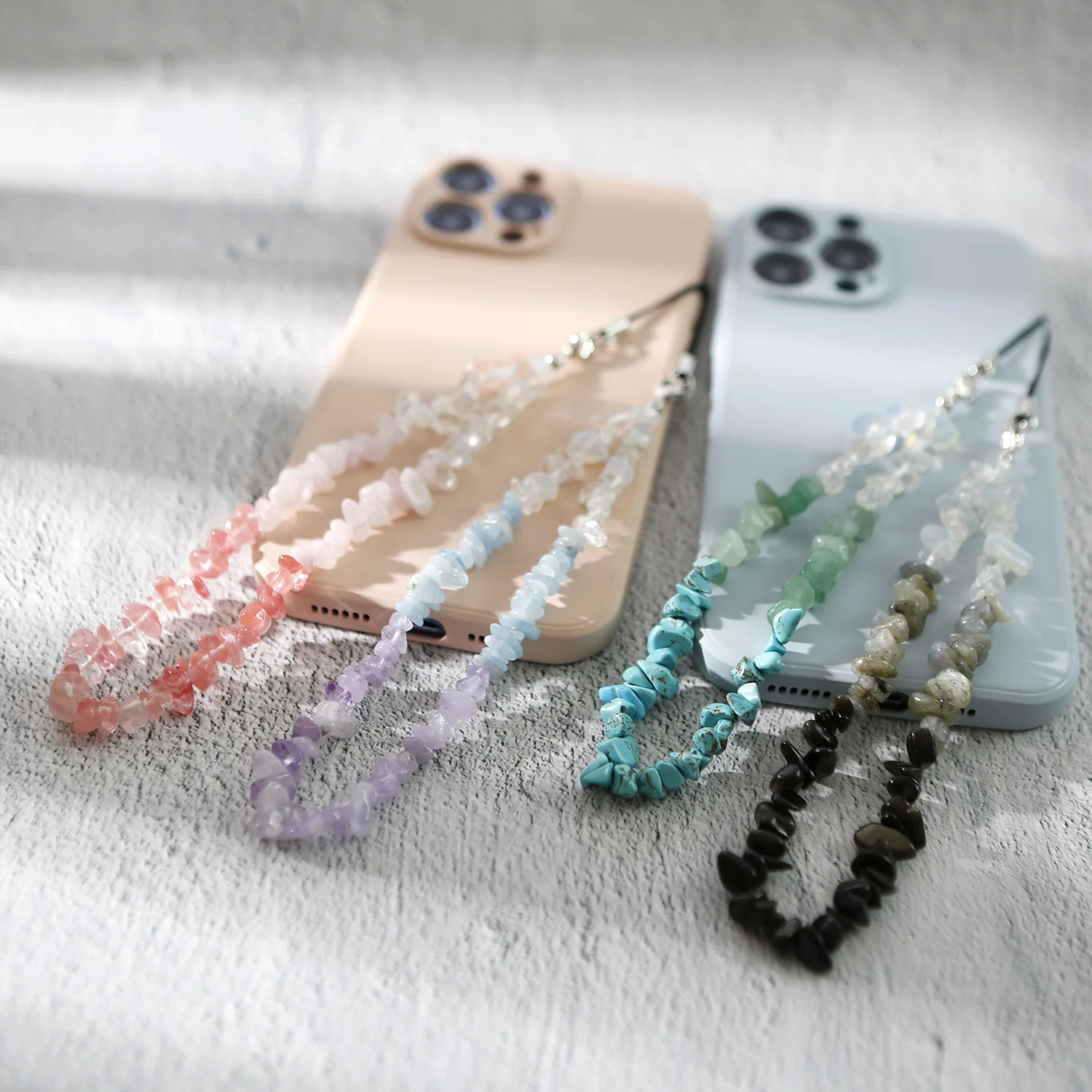 Universal Natural Crystal Phone Lanyard for Girl INS Style Phone Chain Hand Woven Creative Bead Broken Stone Wrist Strap Pendant