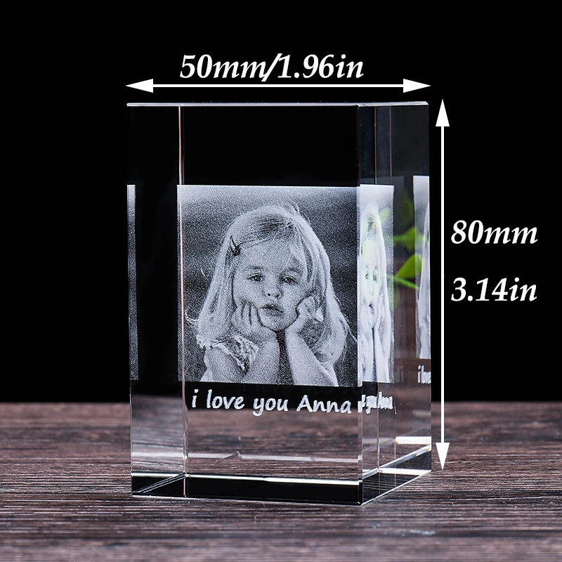 Foto personalizzata 2D incisione Laser cornice per foto in cristallo animali domestici Baby immagine personalizzata su cubo di vetro modello regalo