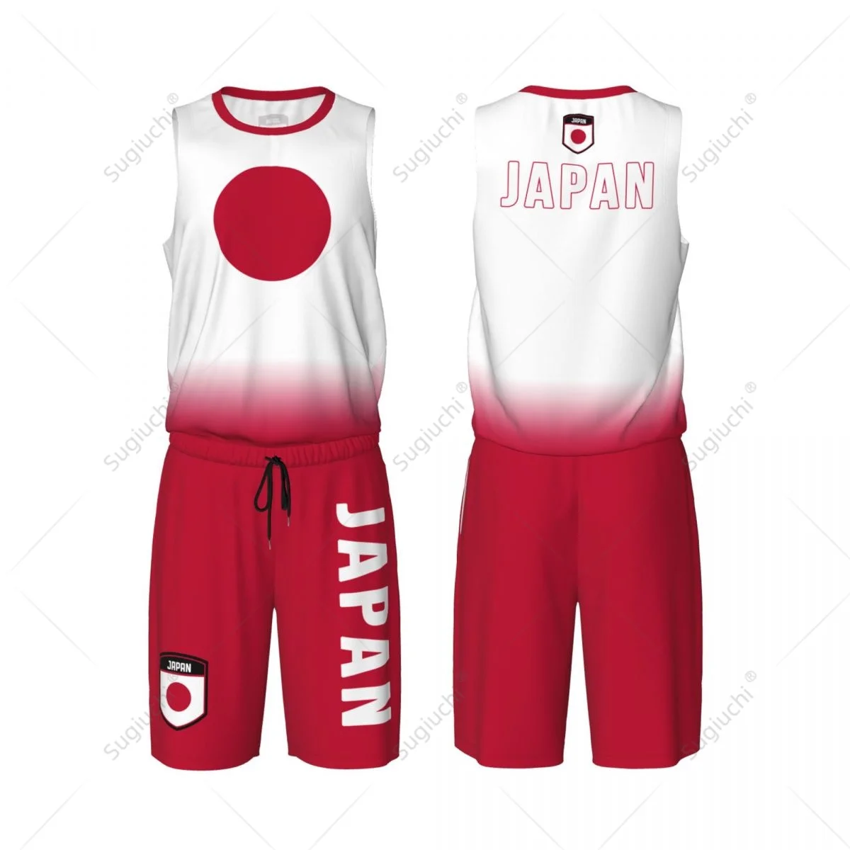 Men Japan Flag Basketball Jersey Set Mesh Shirt & Pants Sleeveless Exclusive Team-up Custom Name Nunber Unisex