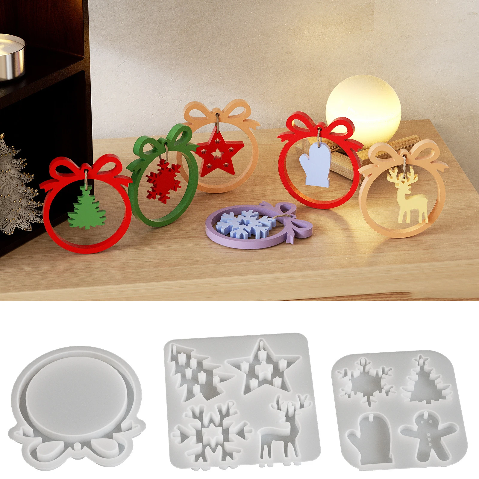 DIY Weihnachtsdekoration Silikonform für handgefertigte Geschenke – Schleife Kreis Schneeflocke Elch Haus Weihnachtsbaum Anhänger Gipsform