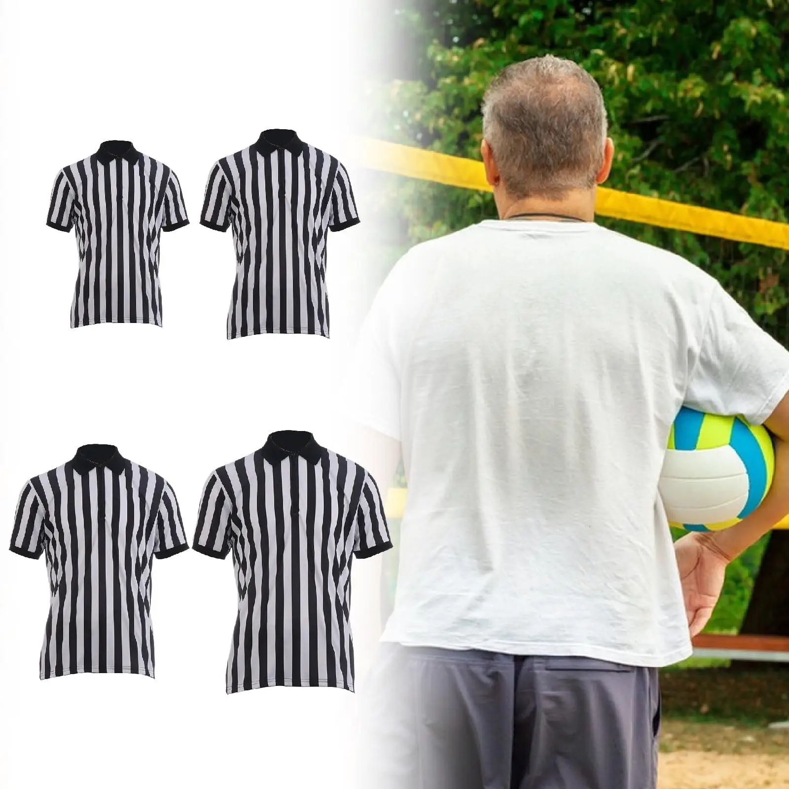 Mens Striped Referee Shirt Ref T Shirt for Coach Work Camping Basketball