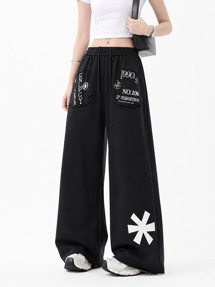 Harajuku Letter Retro Pants Women Streetwear Y2K Hip Hop Loose Trousers Fall American Vintage Bf Casual High Waist Gothic Pant