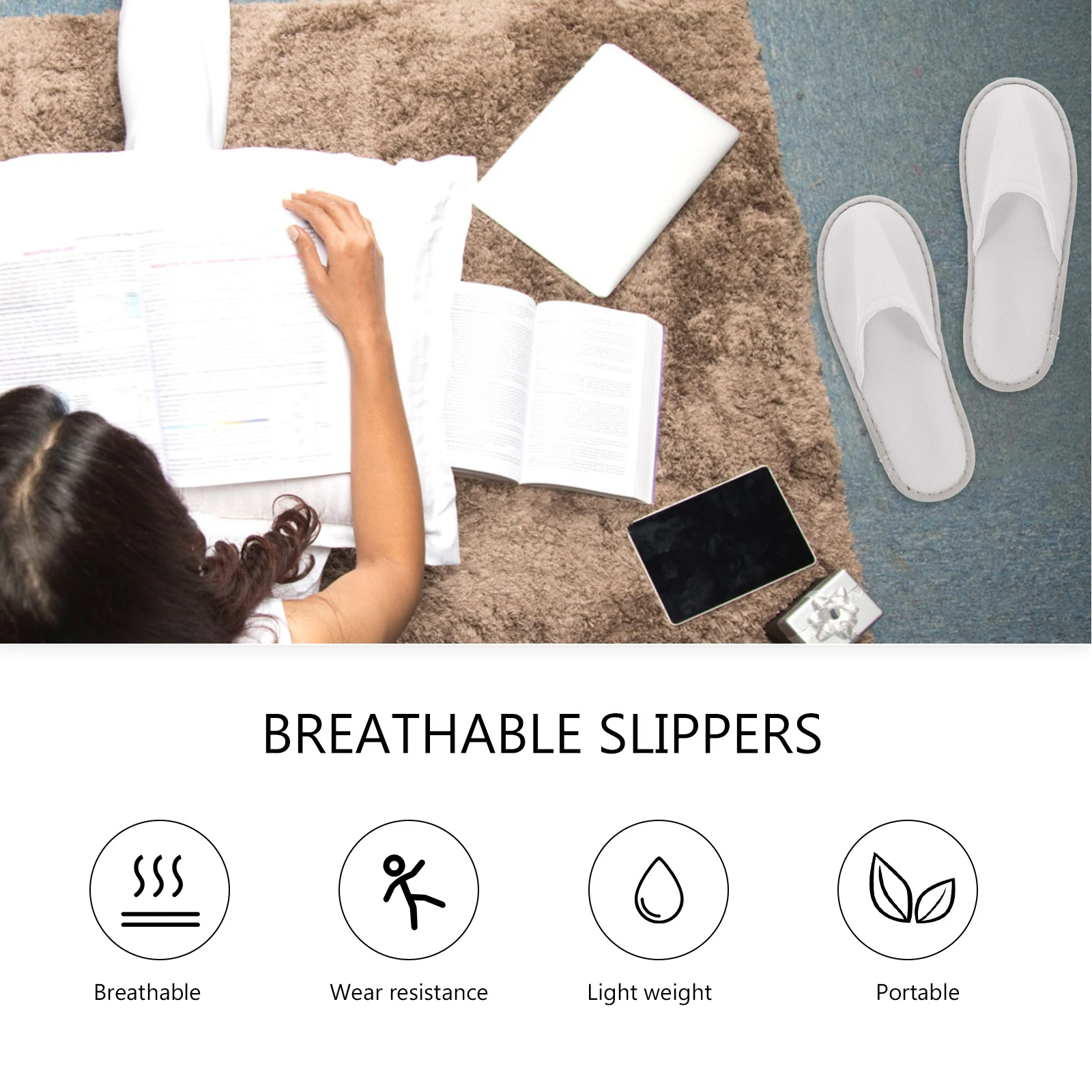 

10 Pairs Cotton Linen Non-slip Slippers White Gray Disposable Hotel Guest Safe Footwear Travel Massager Relaxation