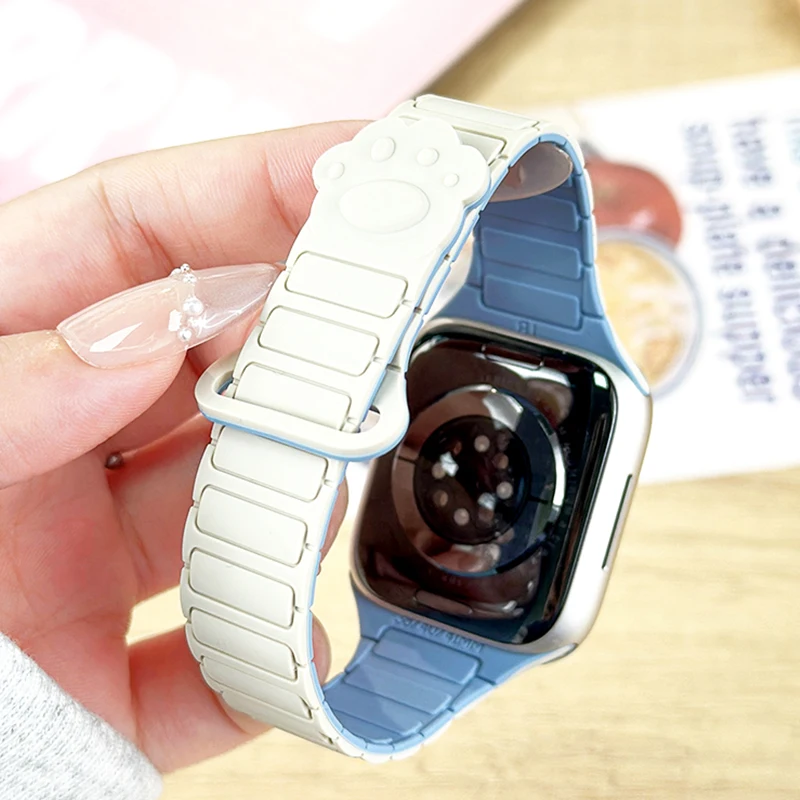 

Magnetic Silicone Strap for Apple watch Bands Ultra 3 40mm 44 41mm 45 49mm 42mm/46mm correa Bracelet for iWatch 11 10 SE 9 8 7 6