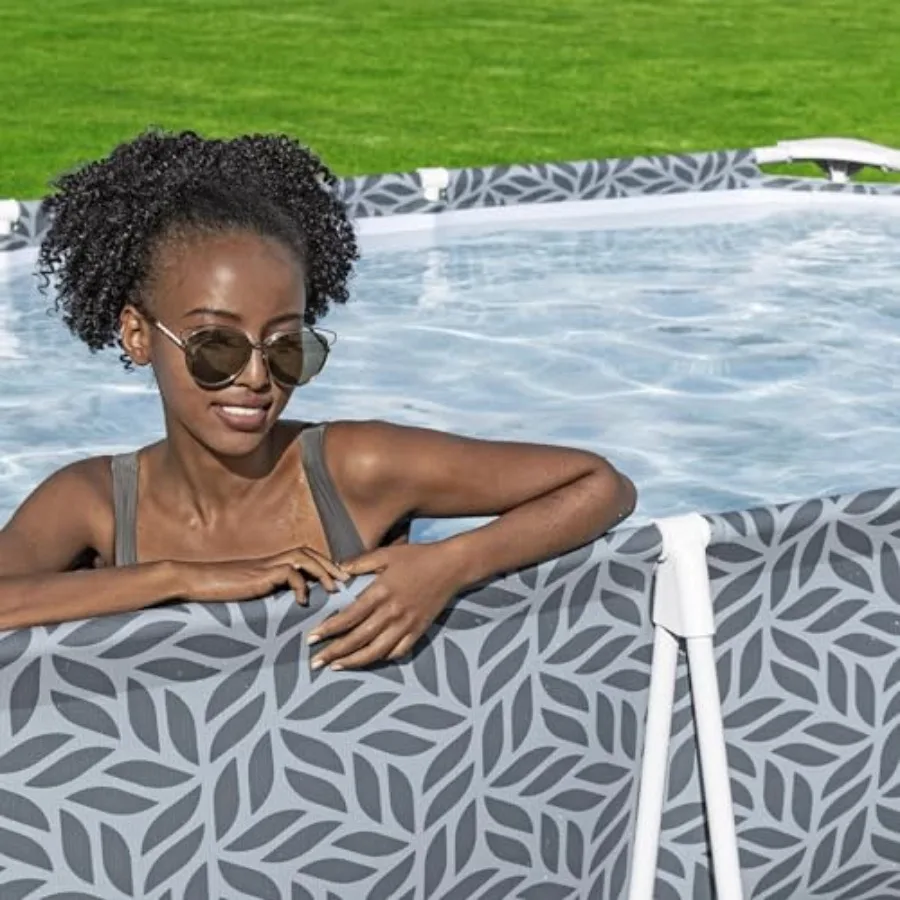 حمام سباحة مستطيل من Steel Pro فوق الأرض في الفناء الخلفي مع مضخة فلتر 330 جالون 12 بوصة × 6 بوصة 7 × 26 جرام #6