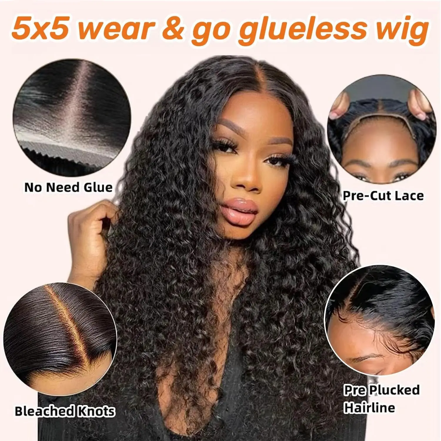 Wig tanpa lem 4x4 5x5 rambut manusia Wig renda gelombang dalam sebelum dipotong Wig renda pra pencabutan gelombang dalam Wig rambut manusia tanpa lem