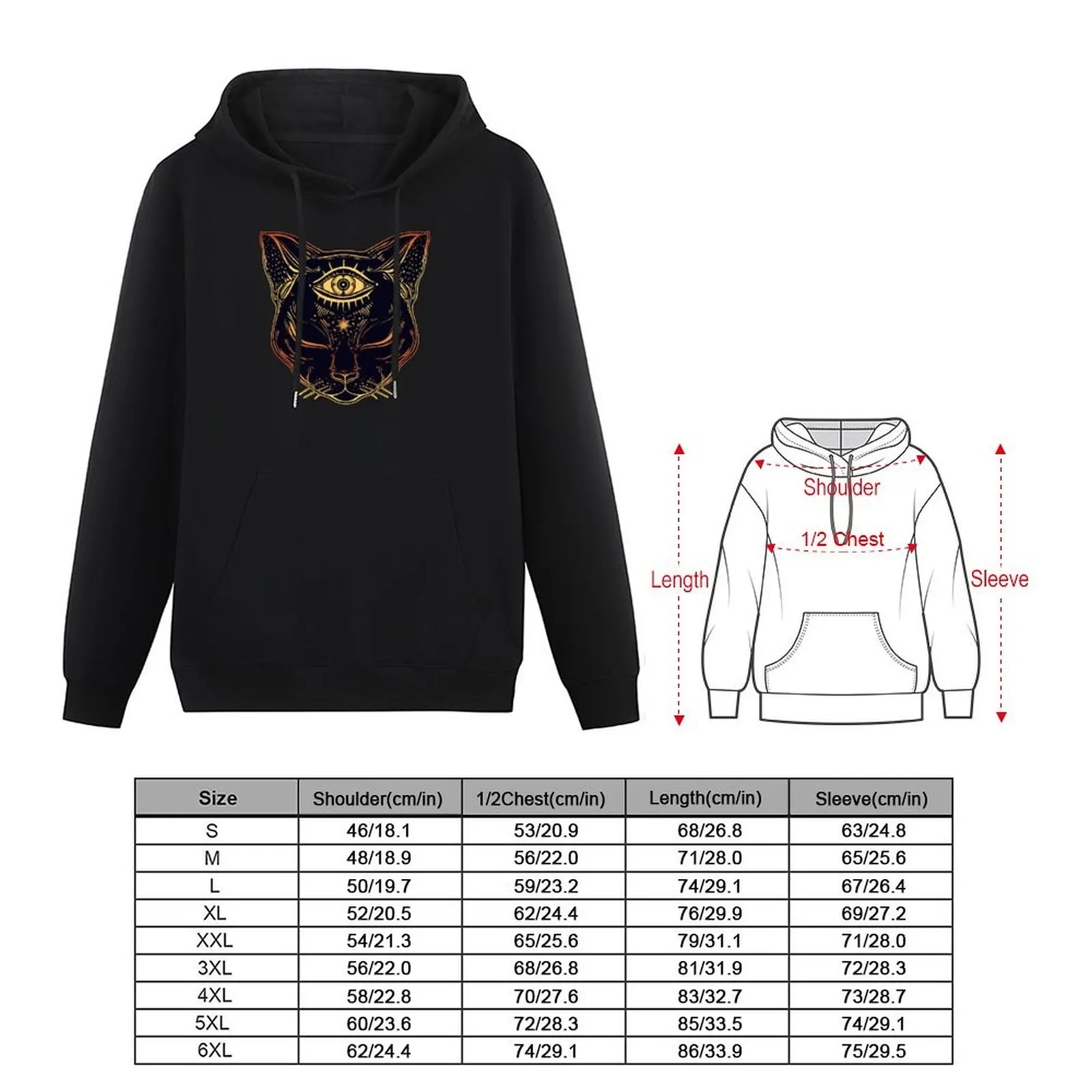 Egyptian Cat with Third Eye Open Pullover Hoodie autumn japanese style clothes for men blouse hoodies for men