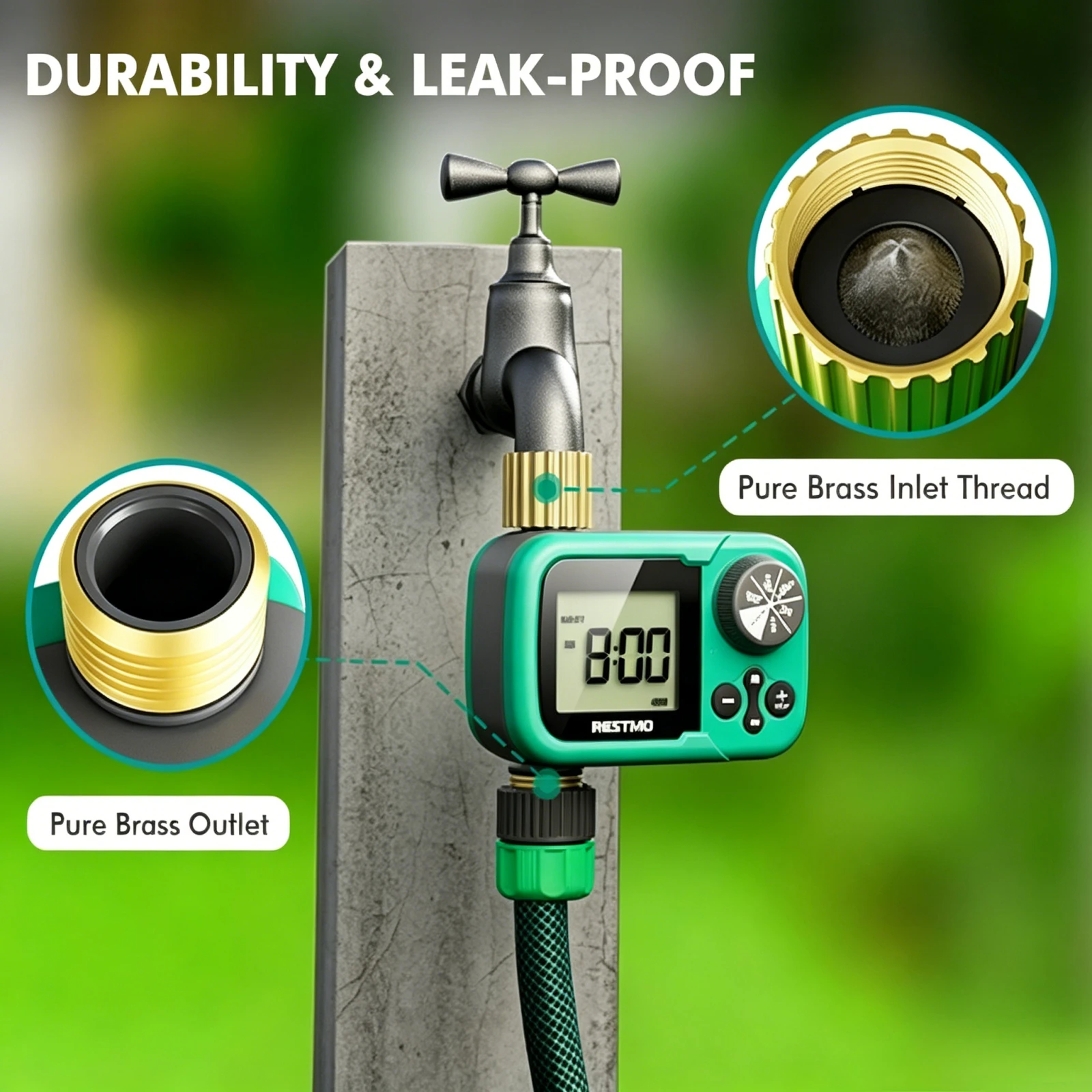 

Ball Valve Garden Hose Water Timer Zero Pressure Sprinkler Timer with Solid Brass Connector Leakproof for Rain Barrel Irrigation