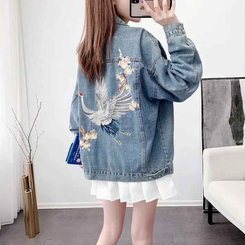 Denim Jackets Women's Fashion All-match Casual Outwear 2022 Spring Autumn New Short Embroidered Hong Kong Style Jeans Jackets