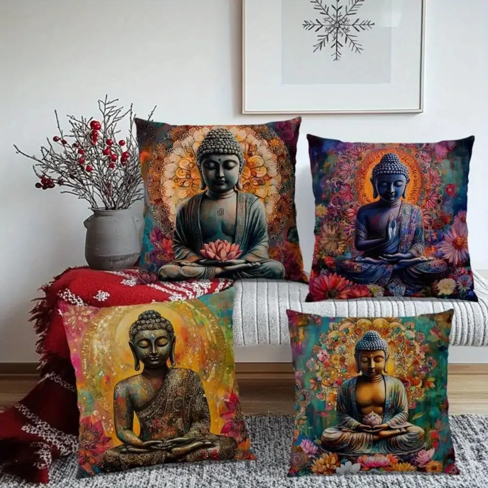 Colorful Zen-like sitting posture digital printing pillow cover Short plush Suitable living bedrooms sofas throw cushion cover