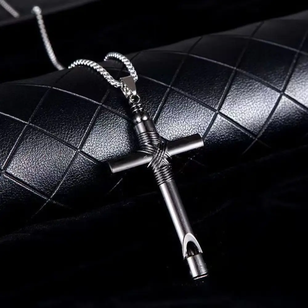 Unique Minority Cool Boho Jewelry Halloween Necklace Chain Cross Whistle Necklace Punk Choker Titanium Steel Men's Neck Chains