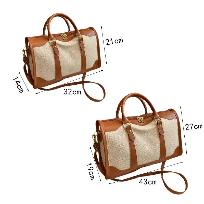 Women Travel Storage Handbag Vintage Fitness Luggage Bag Single Shoulder Crossbody Bag Large Capacity Nylon PU Leather Bag