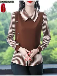 M-4XL New Year Shirt 2023 Women Autumn Elegant Office Lady Casual Button Shirts Retro Vintage Black Ruffles Peplum Tops Blouses