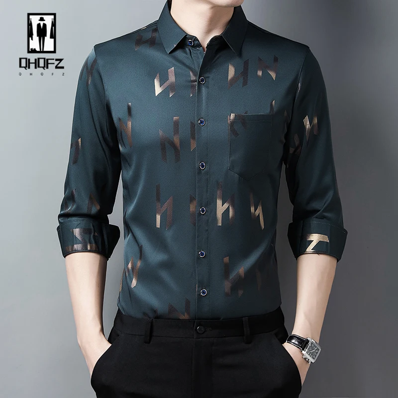 

New Men's Casual Printed Long Sleeved Lapel Shirt for Spring and Autumn Fashion Comfortable Wrinkle Free Top Without Ironing