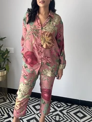 Eid donne musulmane due pezzi set marocco Ramadan fiore stampa camicie pantaloni Ensemble caftano Casual Islam arabo Dubai abiti