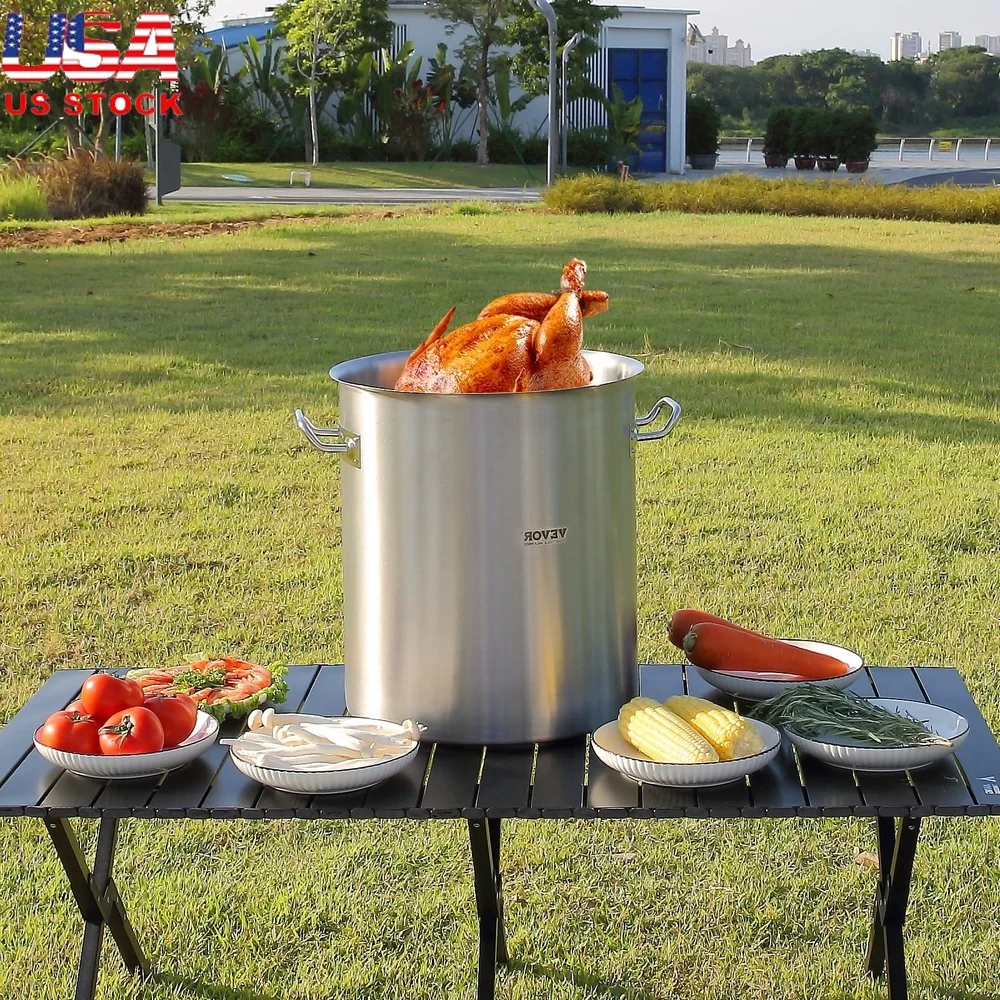 

42QT Stainless Steel Stockpot with Strainer Lid Heavy Duty Cooking Pot Induction Outdoor Camping Boiling Frying Kitchen Use