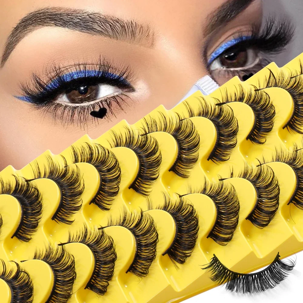 

10 Pairs Eyelashes Russian Volume Strip Lashes D Curly Mink False Eyelashes Look Like Extensions