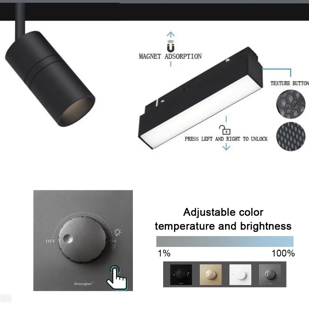 Imagem -03 - Luz de Faixa Magnética Led com Interruptor de Botão Lâmpada Flexível Incorporada Luminária Linear Holofote para Teto Casa Moderna ca dc 48v 010v