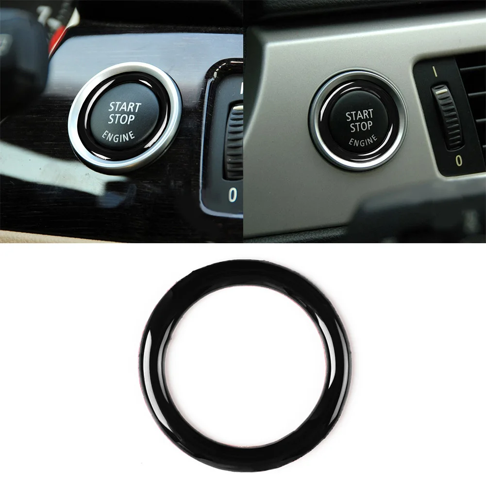 1x One-button Start Black Ignition Key Circle Trim Sticker for BMW 3 Series Easy to Install and Stylish Design