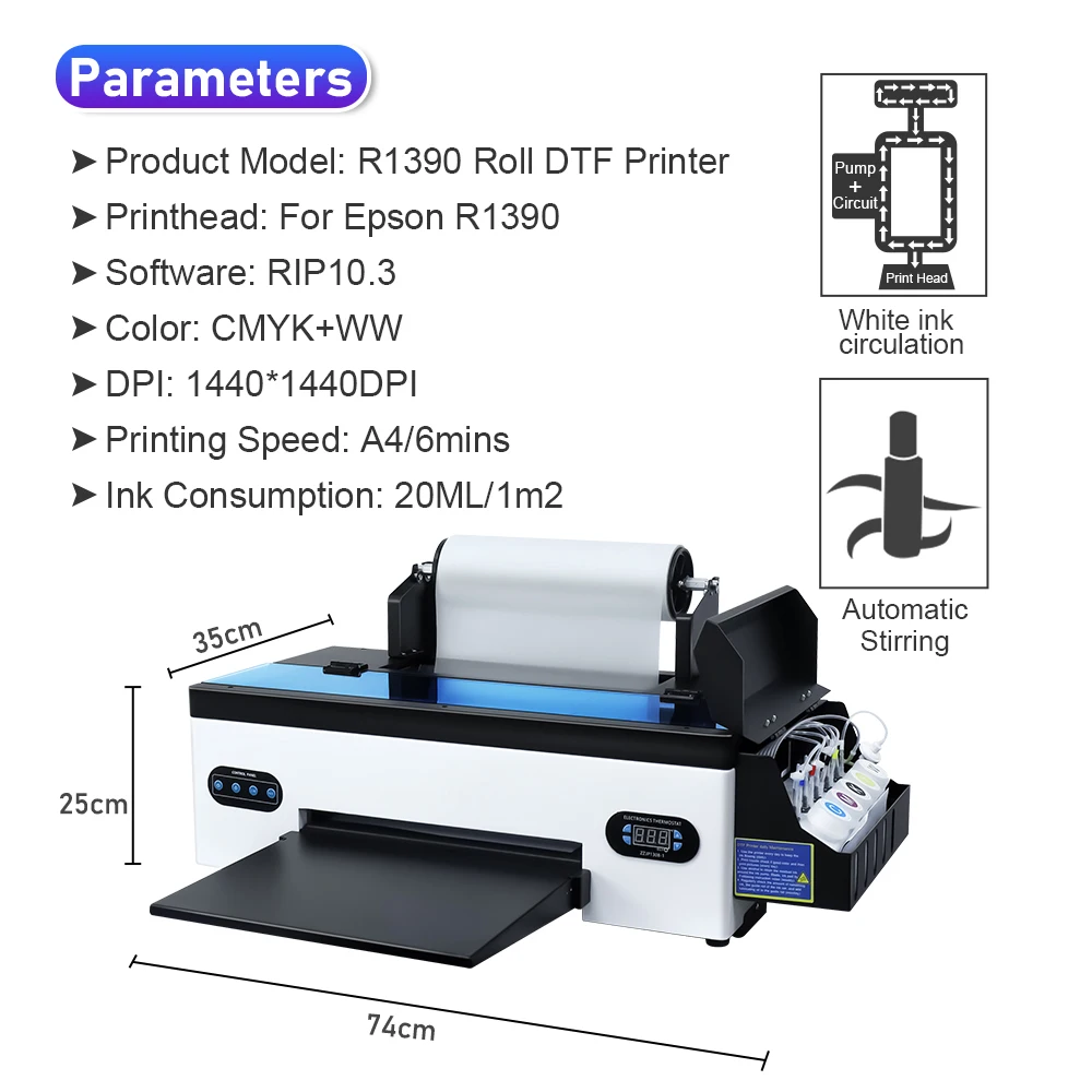 A3 DTF Printer R1390 DTF Transfer Printer DTF Impresora A3 with Roll Feeder Direct to Film Print for DIY tshirt printing machine