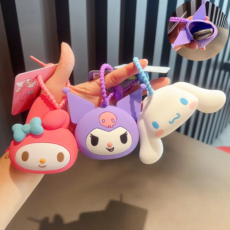 Sanrio Kuromi Coin Purses Keychain Cute Silicone Earphone Storage Bag Female Schoolbag Pendant Ornament Wallet Gift for Friends