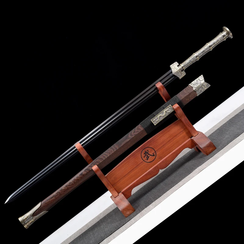 Medieval Han Jian Sword Folded Steel Black Blade Real Handmade Full Tang Sharp Ready Battle Samurai Swords Dragon Kongfu Katanas - view 6