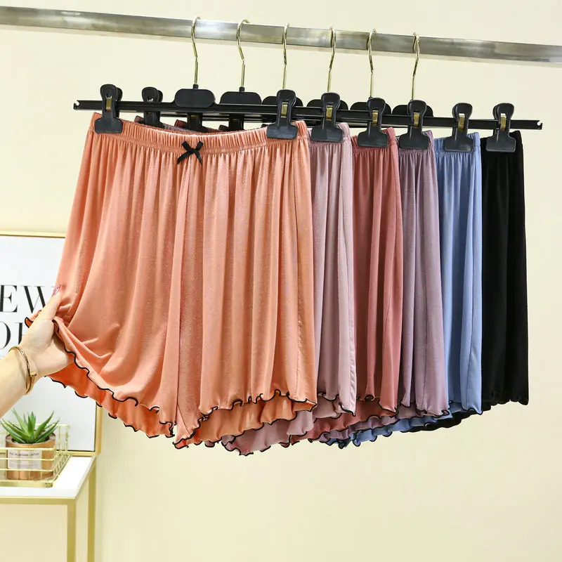 Pantaloncini con balza con fiocco a farfalla Pantaloni da casa antiscivolo a metà coscia Pantaloni larghi a vita alta Pantaloni da notte a gamba larga per la primavera estate