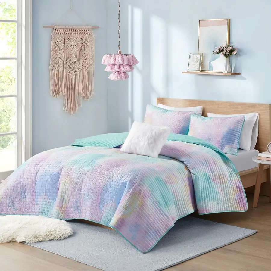 

Queen Quilt Set Boho Quilt Set, Watercolor TieDye Coverlet Set, Casual amp Trendy Quilted Lightweight Bedspread, All Season Bed
