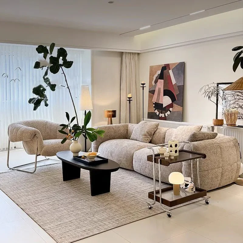 for Chenier Big White Sofa Retro Brown Cream Style Large Small Apartment Villa Flat Layer Fabric Cotton Linen Wood