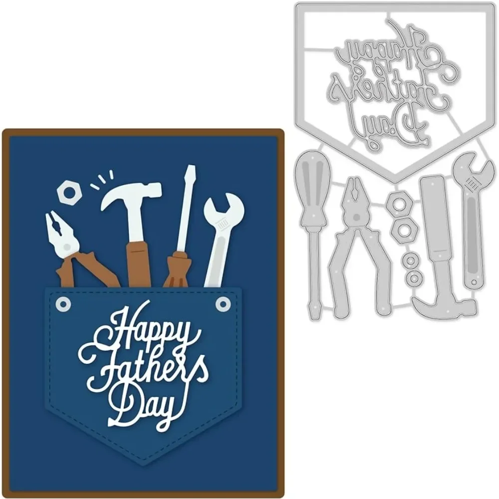 4.9x3.2inch Happy Father's Day Themed Hardware Tools Pattern Metal Cutting Dies Embossing Stencil Template for DIY Crafts