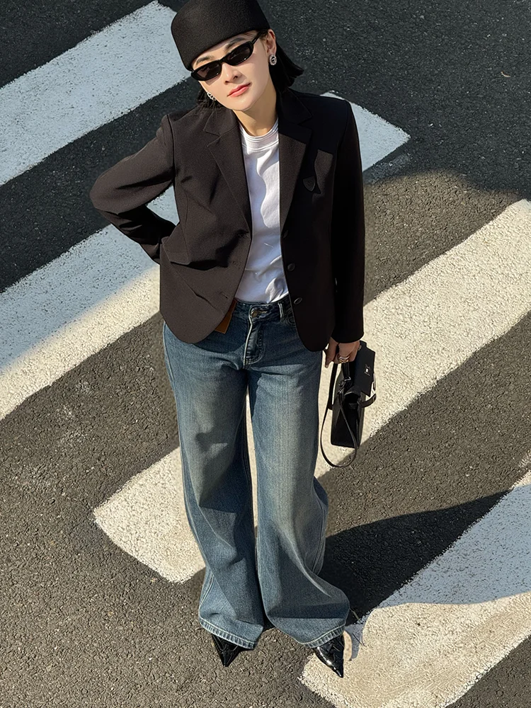 

Женский костюм Yuan Ling из ацетатной ткани с лацканами, на одной пуговице, простой, элитный, весна 2026, верхняя одежда