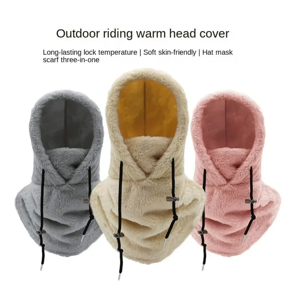 Fashion Plush Sherpa Hood Ski Mask Thickened Keep Warm Fleece Balaclava Hat Windproof Winter Cycling Cap for Outdoor Sports