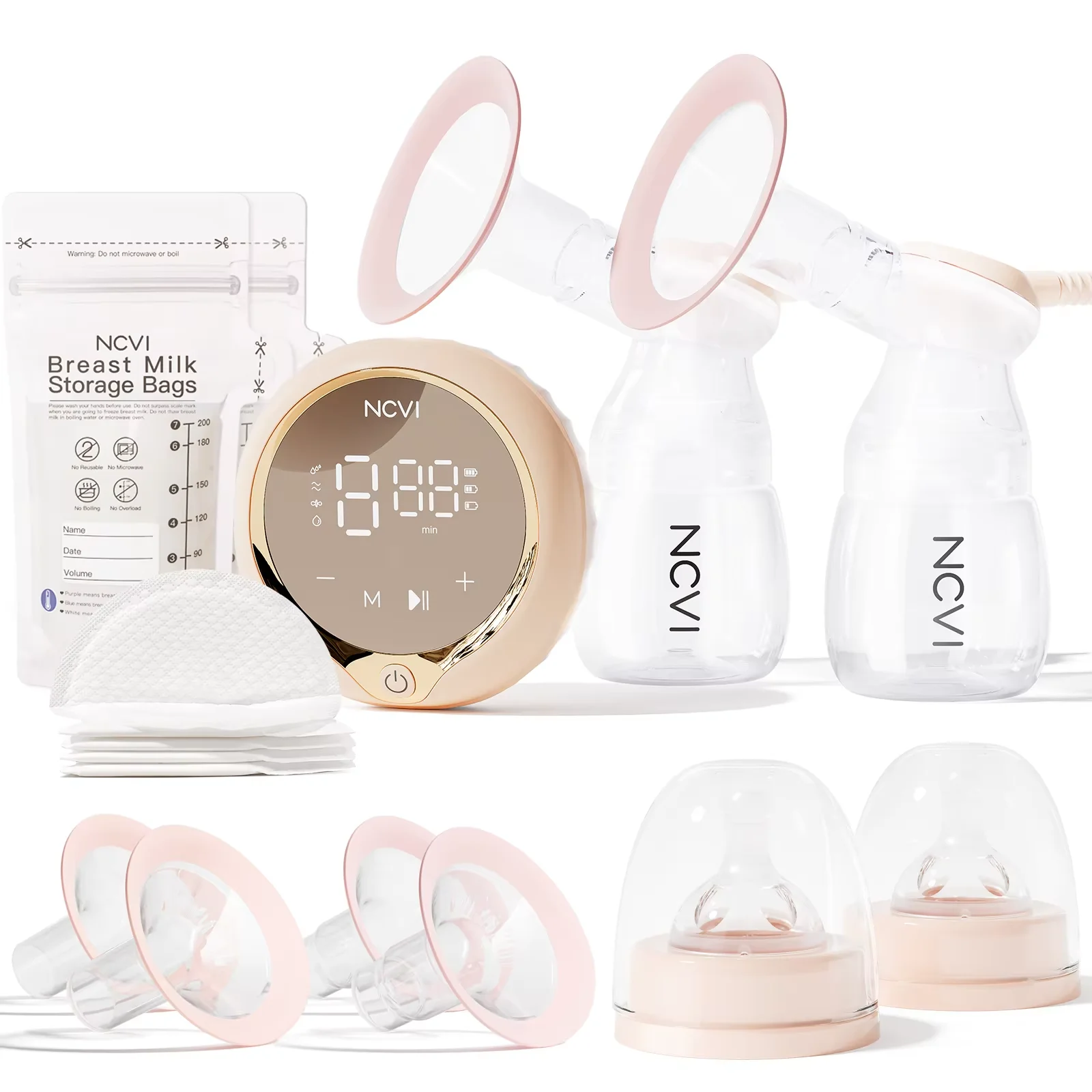 NCVI Double Electric Breast Pump – 4 Modes & 9 Suction Levels, Ultra-Quiet, LED Display, Includes Milk Storage Bags