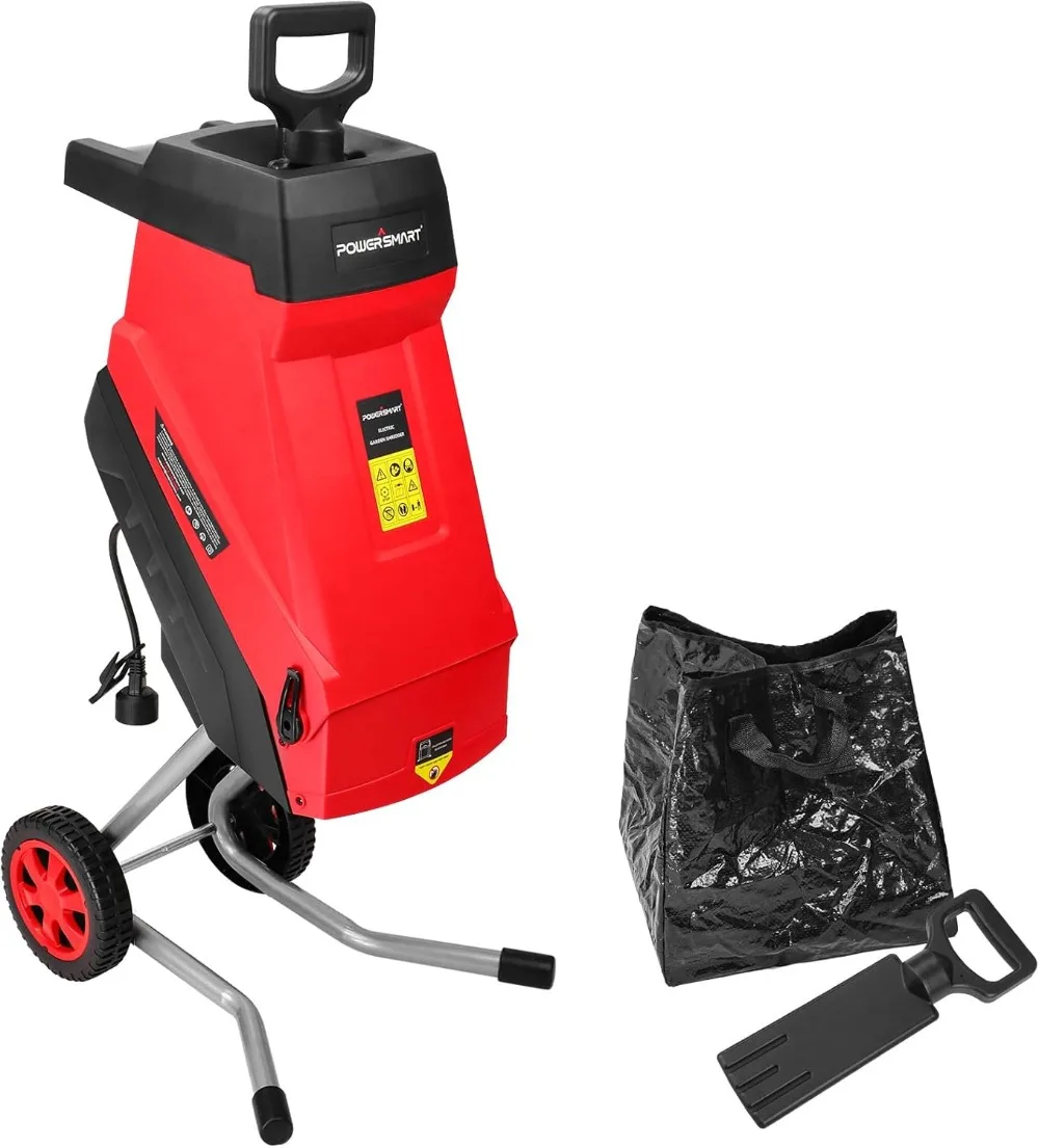 Electric Wood Chipper, Leaf mulcher 15-Amp, with Collecting Bag for Garden Suitable for recycling leaves, twigs and trunks