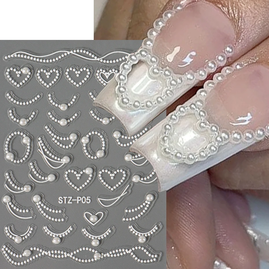 Stickers for Nails with Pearl Jewelry French Line Decoration Art Slider Holographic Adhesive Tips Decals Manicure Accessories