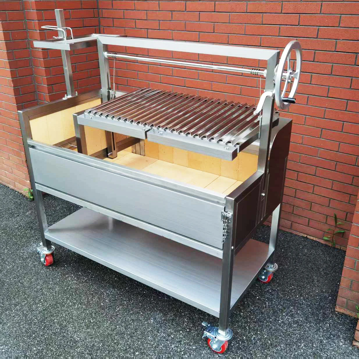 Sistema de elevación de trinquete y trinquete de carbón de madera de 53 ", ladrillos de fuego de acero inoxidable, Parrilla Asado/Santa María/parrilla argentina, gran oferta