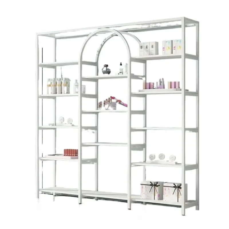 for Cleaning Exhibition Shelves Beauty Salon Display Cabinets Cosmetics Showcase Light Luxury Wrought Iron Hollow Display view 5