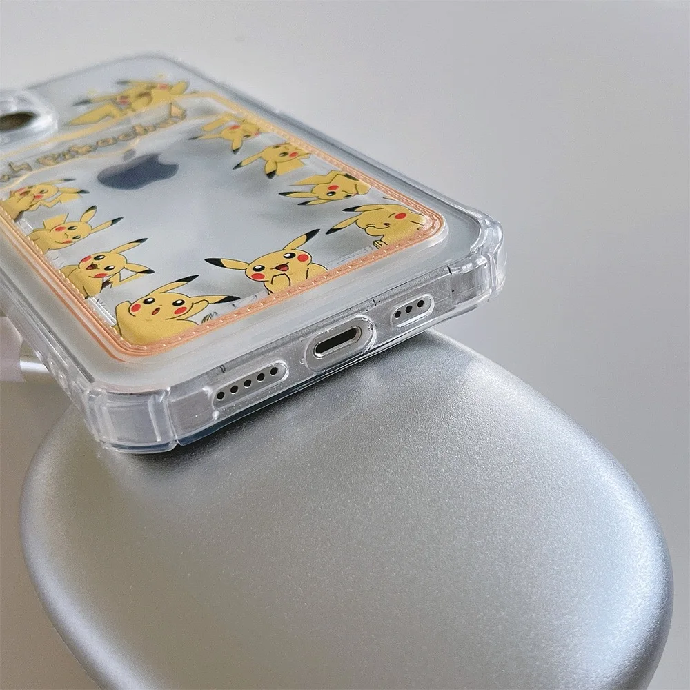 Pokémon Pikachu Johnny Turtle Carteira Cartão de telefone transparente, 3D Anime Cartoon, bonito macio TPU Capa para iPhone 11, 14, 13, 12, 15Pro Max