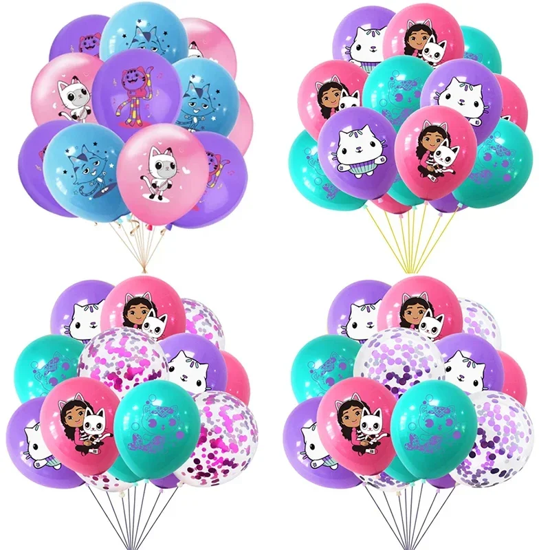 10/15pcs 12 Inch Cartoon Gabby Dollhouse Cat Print Latex Balloons Confetti Globos Birthday Party Baby Shower Decor Helium
