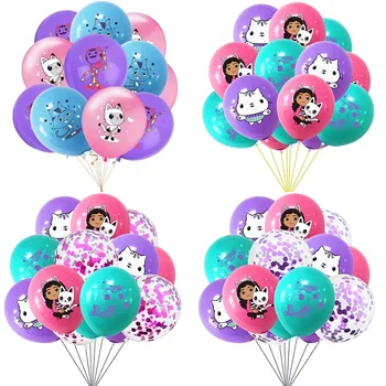 10/15pcs 12 Inch Cartoon Gabby Dollhouse Cat Print Latex Balloons Confetti Globos…